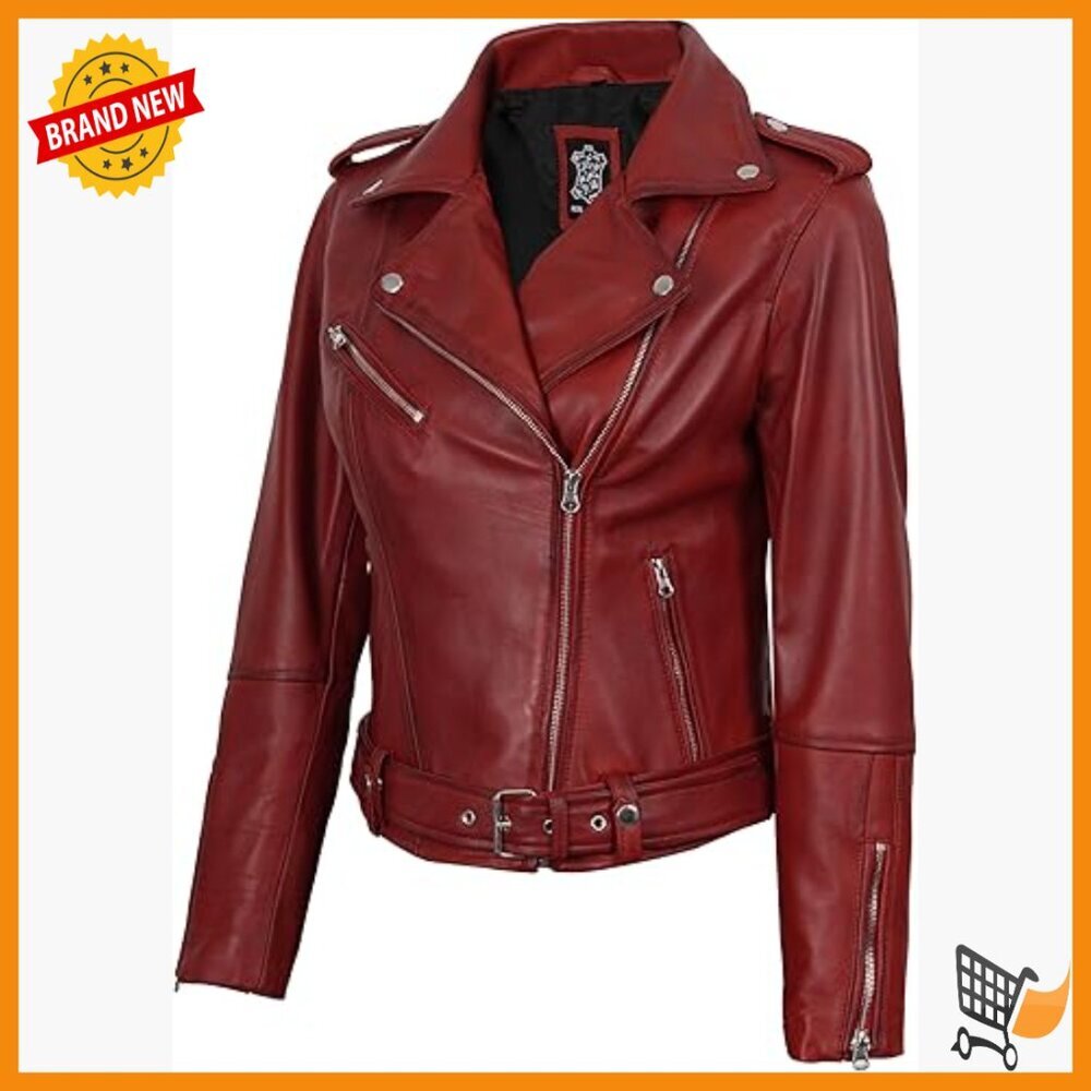 Lambskin Leather Jacket Women Asymmetrical Tailored Fit Long Sleeve